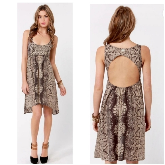 Rvca Drench Brown Snake Print Dress -> RVCA Drench Brown Snake Print Dress - Picture 2 of 7